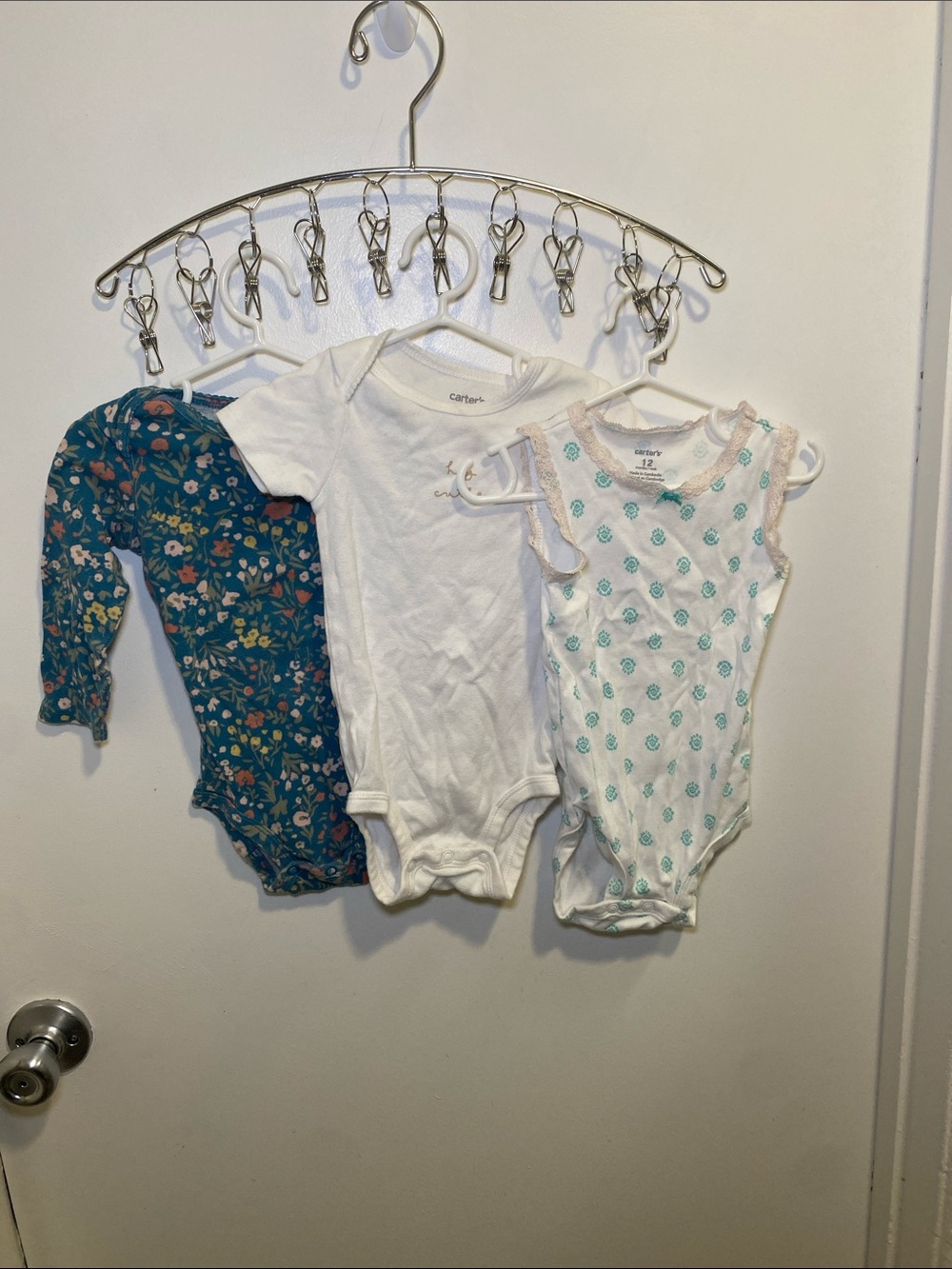 Carter's Teal Floral, White, and Teal Print Baby One-Piece Bodysuits